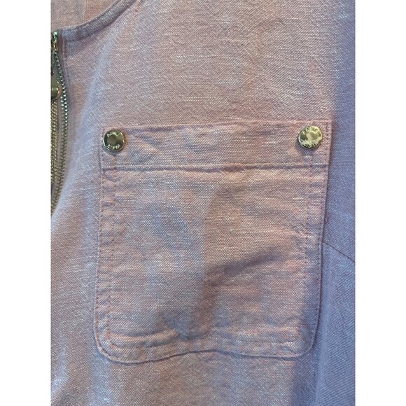 Anne Klein Pink Zip-Front Top W/ Roll-Up Sleeves & Gold Button Detail Womens Siz - Picture 5 of 8